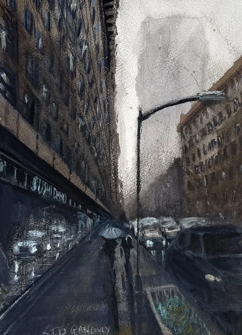 USA_Sid Ganguly_Somewhere to be_38x28 cms_2026_Watercolor