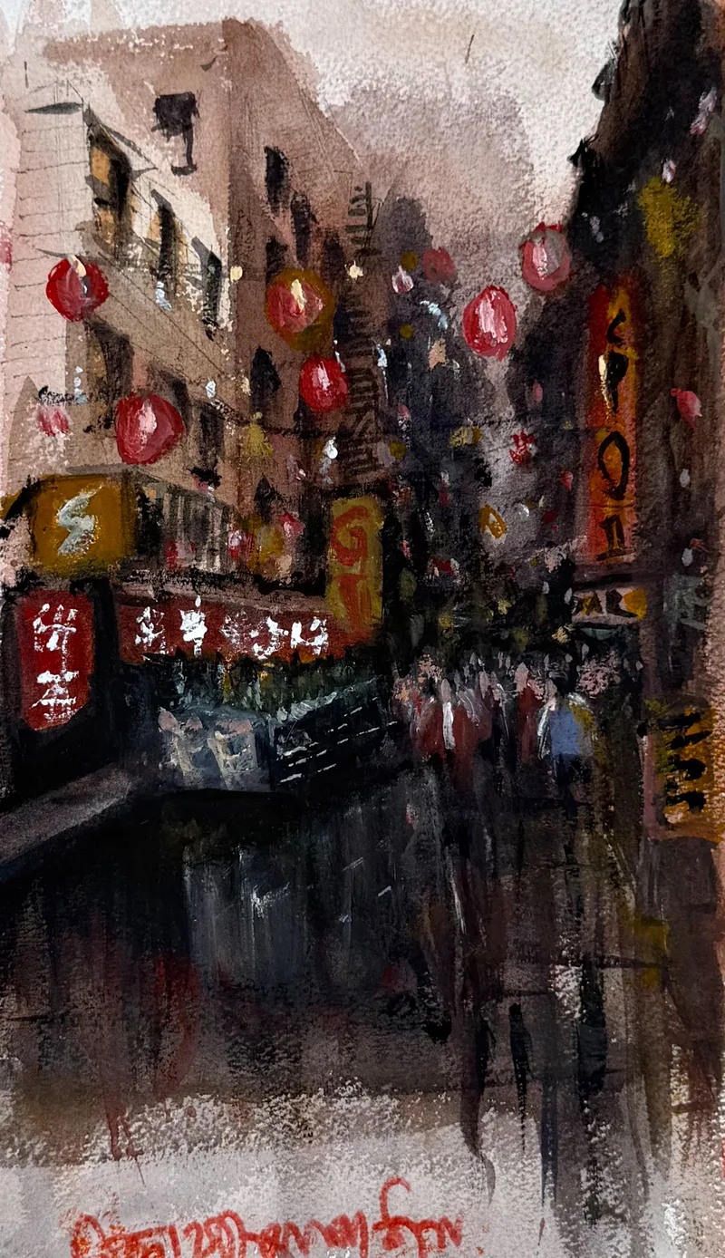 USA_Sid Ganguly_Lanterns after Rain_38x28 cms_2026_Watercolor