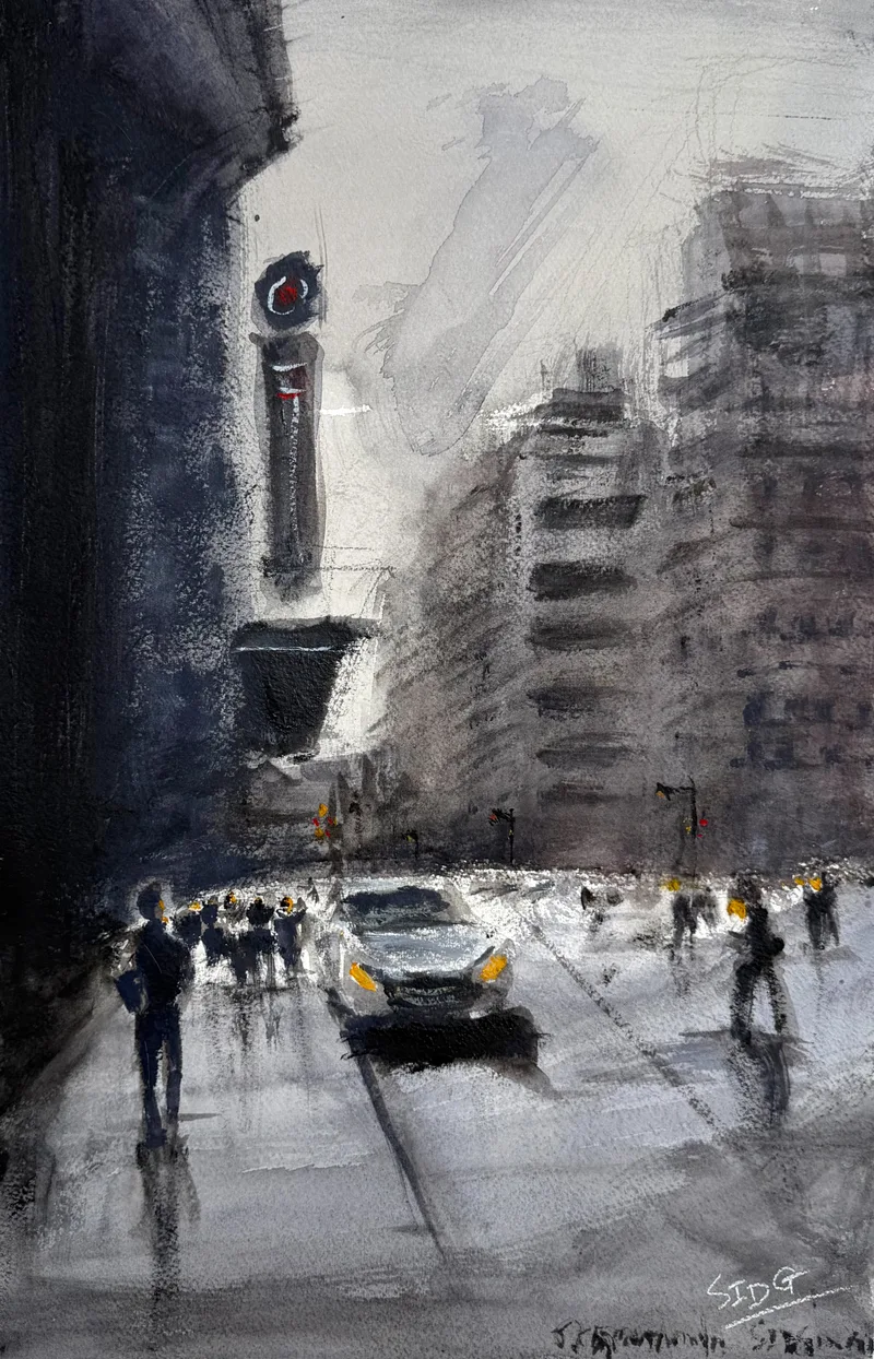 USA_Sid Ganguly_Concrete Silence_38x56 cms_2026_Watercolor